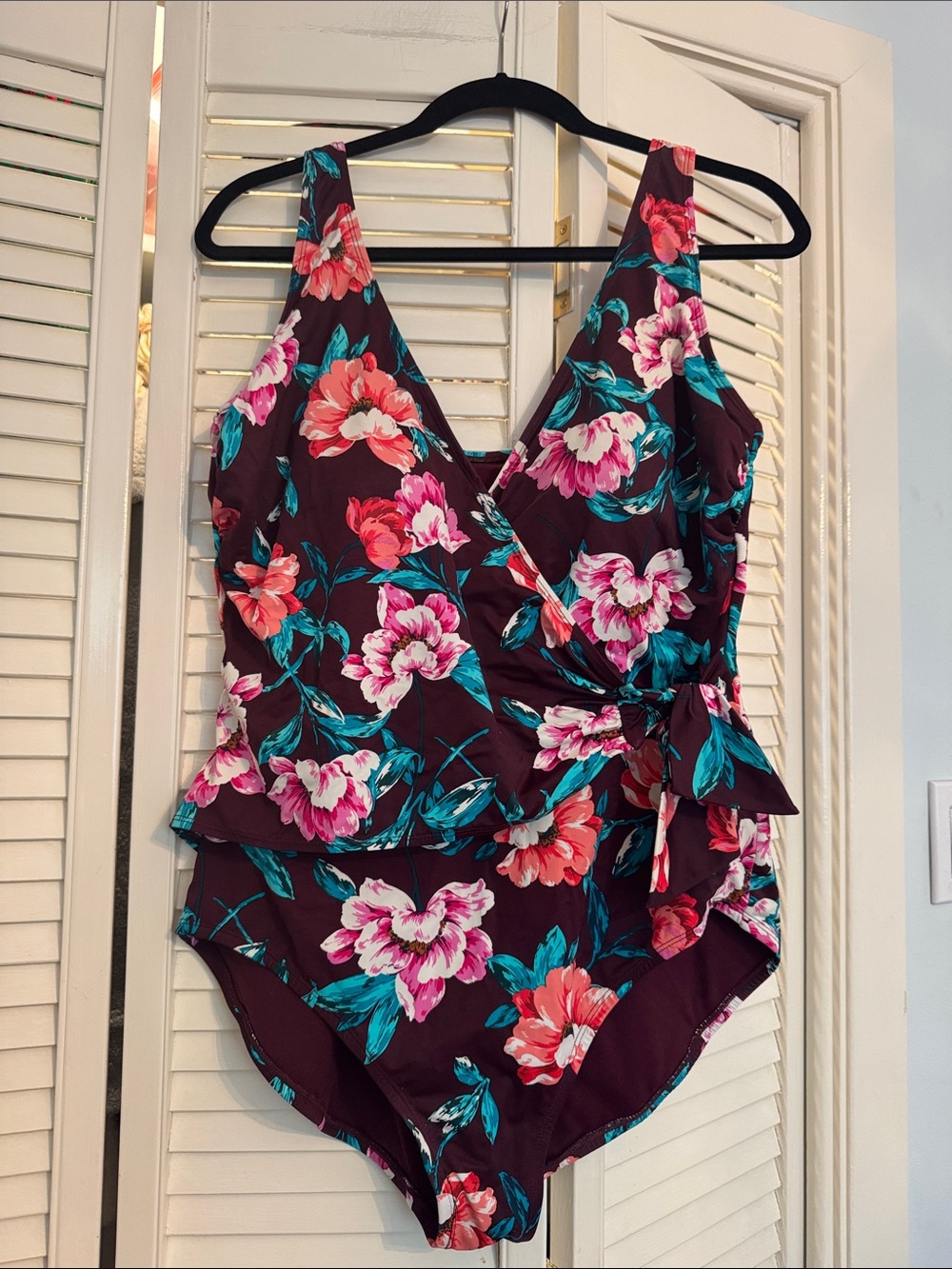 Floral One-Piece Wrap Swimsuit